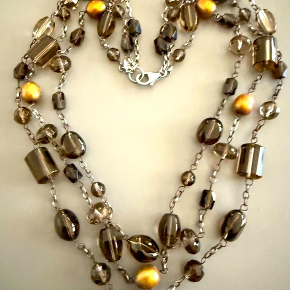 Lucas Lameth LUC Sterling Silver Brown Glass Triple Strand Necklace - Picture 2 of 4